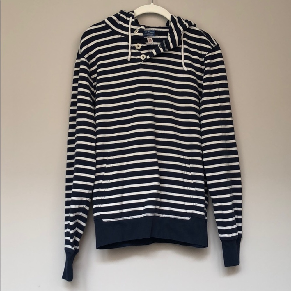J.Crew striped pullover hoodie blue and cream